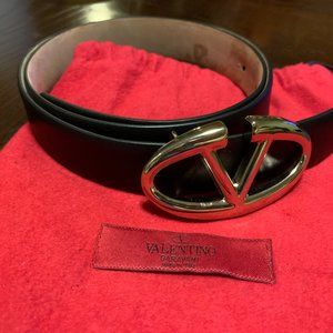 VALENTINO GARAVANI V logo Buckle Leather Belt